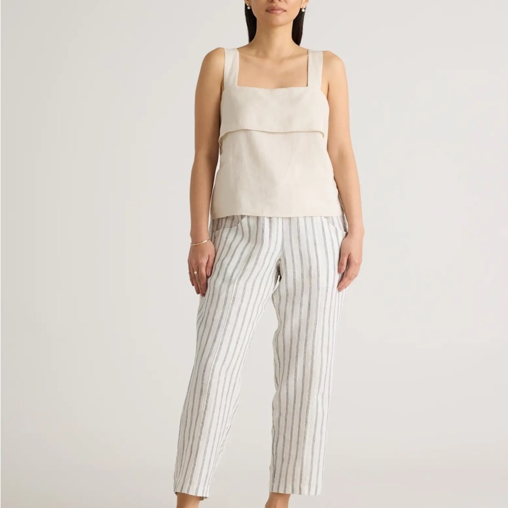 Striped 100% European Linen Women’s Pants in White and Gray